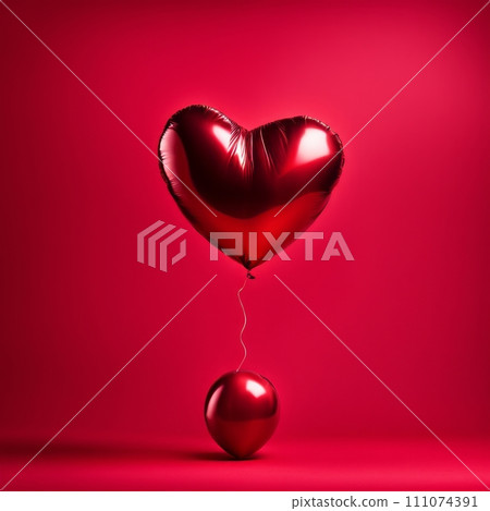 Red color Heart shaped balloon isolated on red background Red color Heart shaped balloon isolated on red background 111074391