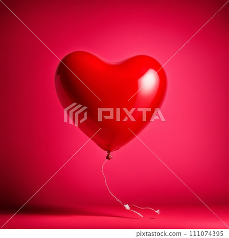 Red color Heart shaped balloon isolated on red background 111074395