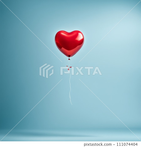 Red color Heart shaped balloons isolated on Blue background 111074404
