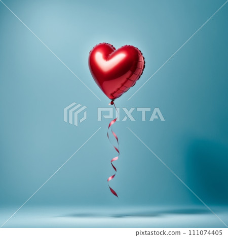 Red color Heart shaped balloons isolated on Blue background Red color Heart shaped balloons isolated on Blue background 111074405