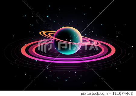 AI-generated content. Neon Glow Planetary Rings 111074468