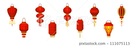 Chinese Red Paper Lantern Traditional Oriental Decoration Vector Set Chinese Red Paper Lantern Traditional Oriental Decoration Vector Set 111075113