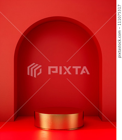 Podium or stage for product demonstration Chinese new year on red background 111075317