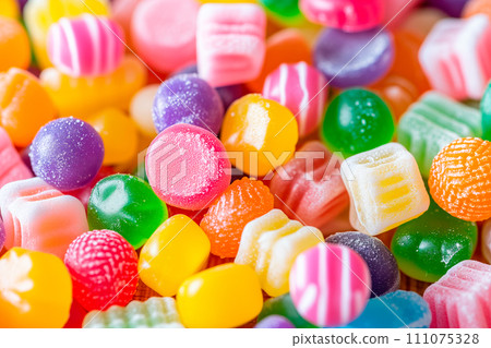 Colorful candies background. Top view of colorful candies background. Colorful candies background. Top view of colorful candies background. 111075328