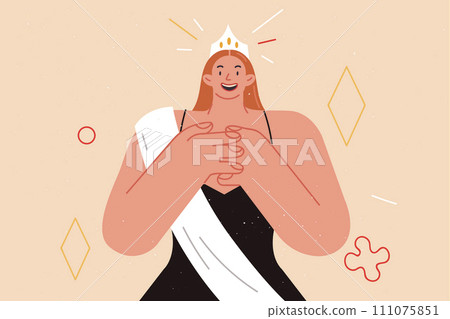 Woman winner of beauty contest rejoices at receiving crown for winning over rivals Woman winner of beauty contest rejoices at receiving crown for winning over rivals 111075851