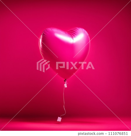 Pink color Heart shaped balloon isolated on pink background 111076851