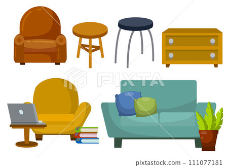 Furniture bedside table. An element of the room interior. Flat cartoon illustration isolated on white Furniture bedside table. An element of the room interior. Flat cartoon illustration isolated on white 111077181