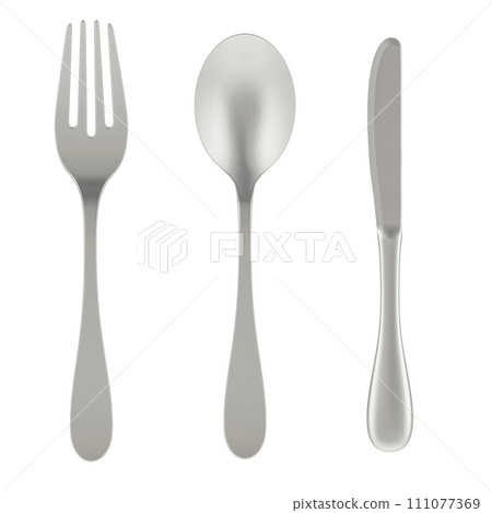 Spoon, fork and knife, 3D rendering Spoon, fork and knife, 3D rendering 111077369