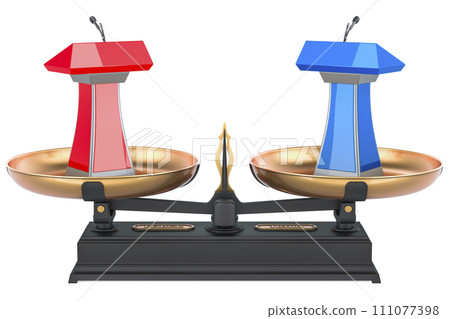 Debate, concept with scales. 3D rendering 111077398