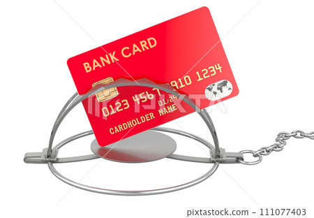 Credit bank cards inside bear trap. Credit trap, concept. 3D rendering 111077403