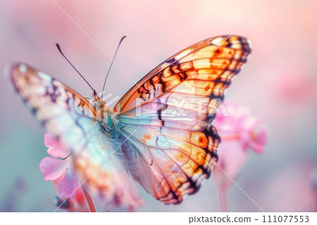 Graceful butterfly with open wings on pink background 111077553