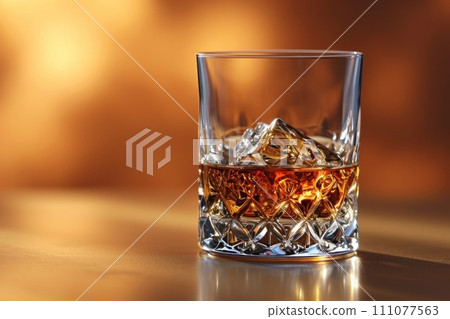 A True Treat: A Glass of Whiskey with Ice 111077563