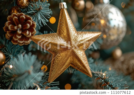 Graceful stars like decorations on a Christmas tree create a magical atmosphere Graceful stars like decorations on a Christmas tree create a magical atmosphere 111077612