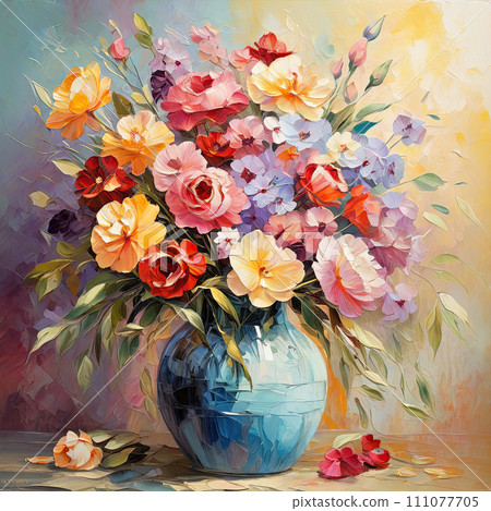 Floral painting. Beautiful bouquet of bright flowers illustration. 111077705