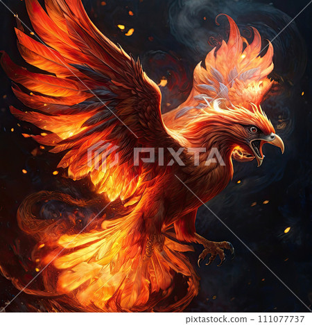Phoenix bird painting. Fantastic illustration. 111077737