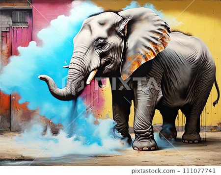 Multicolored elephant bright painting. 111077741