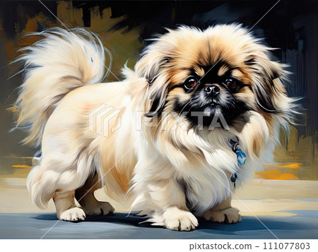 Portrait of a pekingese dog. Modern art oil painting. 111077803