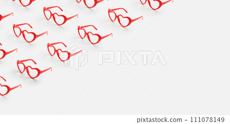 Pattern made with red heart shaped sunglasses on pastel color background 111078149