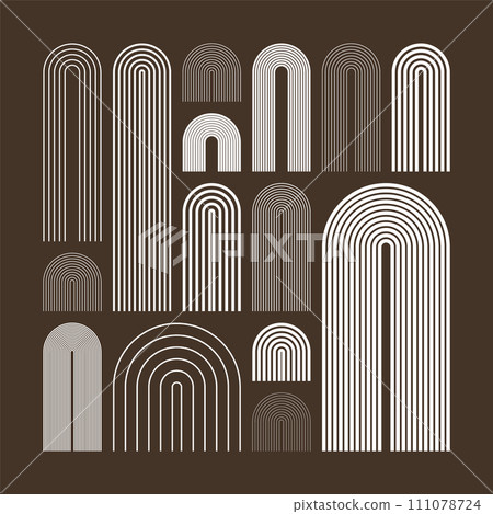 Mid century arch elements, modern geometric shapes. Contemporary design, minimalist art. Trendy design elements for wall decor, posters, books, covers and flyers. Vector illustration 111078724
