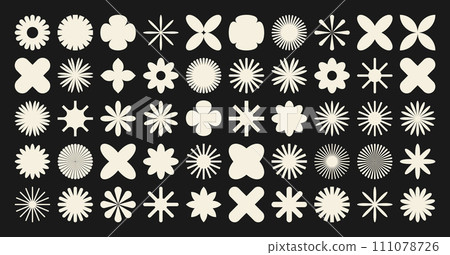 Brutalist geometric shapes, symbols. Simple primitive elements and forms. Bauhaus retro design, trendy contemporary minimalist style. Vector illustration 111078726