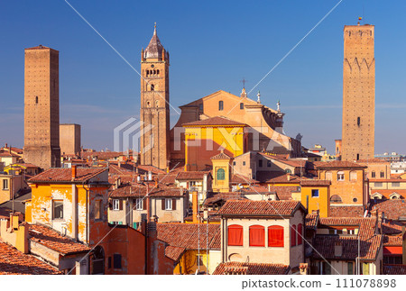 Old medieval towers above the city in Bologna. 111078898