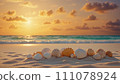 Seashells on sunset beach 111078924