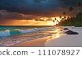 Sandy beach at sunset 111078927