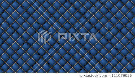 Simple upholstery quilted background. Quilted stitched background pattern. Blue leather texture sofa backdrop. Seamless texture quilted background 111079086