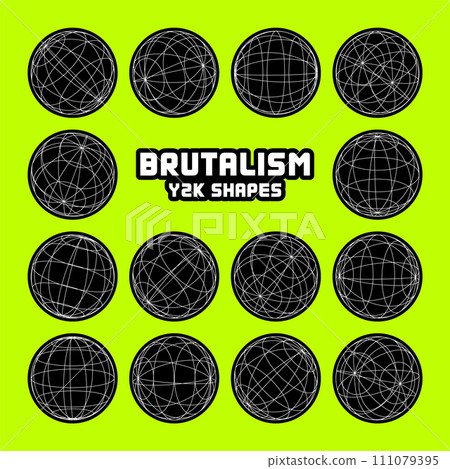 Wireframe shapes, lined sphere. Perspective mesh, 3d grid. Modern trendy low poly geometric elements. Retro futuristic design elements, y2k, vaporwave and synthwave style. Vector illustration Wireframe shapes, lined sphere. Perspective mesh, 3d grid. Modern trendy low poly geometric elements. Retro futuristic design elements, y2k, vaporwave and synthwave style. Vector illustration 111079395