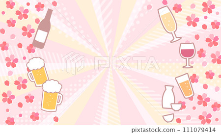 Horizontal radiation background of cherry blossoms and alcohol set that can be used for welcome and farewell parties Horizontal radiation background of cherry blossoms and alcohol set that can be used for welcome and farewell parties 111079414