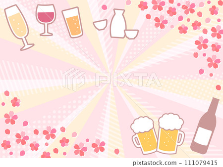 Radiation background of cherry blossoms and alcohol set that can be used for welcome and farewell parties 111079415