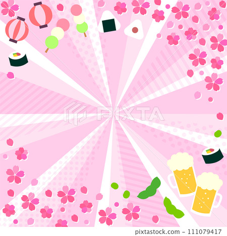 Square radiant background of cherry blossoms and sake set that can be used for cherry blossom viewing Square radiant background of cherry blossoms and sake set that can be used for cherry blossom viewing 111079417