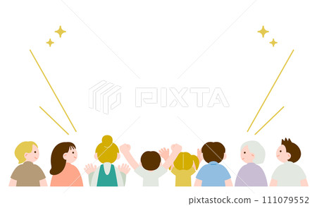 Profile and back view of people cheering Profile and back view of people cheering 111079552