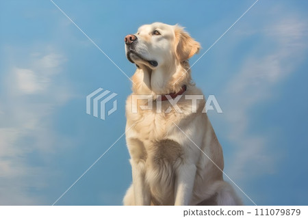 Golden retriever and blue sky background 2 AI generated image 111079879