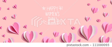 Happy women's day message with pink paper hearts 111080093