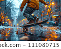A person skateboarding on the road 111080715