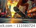 A person skateboarding on the road 111080724