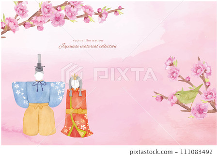 Hina dolls and peach flowers painted in watercolor Hina dolls and peach flowers painted in watercolor 111083492
