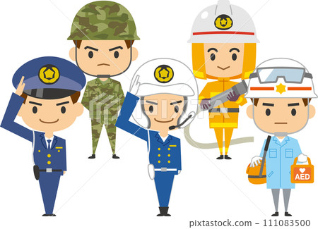 Image illustration set of men working to protect safety 111083500