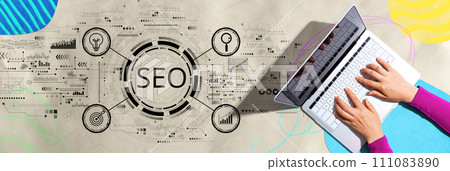 SEO concept with person using a laptop SEO concept with person using a laptop 111083890