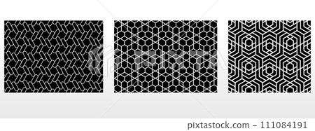 Geometric set of seamless black and white patterns. Simple vector graphics 111084191