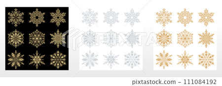 Snowflakes icon collection. Graphic modern colored ornament Snowflakes icon collection. Graphic modern colored ornament 111084192