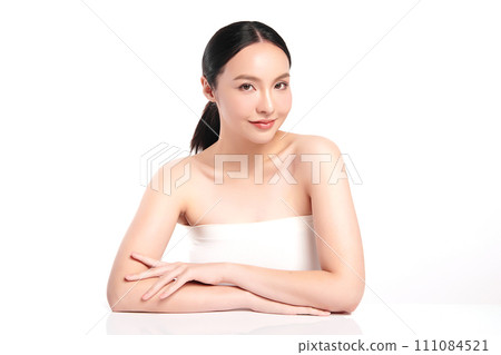Beautiful young asian woman with clean fresh skin on white background, Face care, Facial treatment, Cosmetology, beauty and spa, Asian women portrait. Beautiful young asian woman with clean fresh skin on white background, Face care, Facial treatment, Cosmetology, beauty and spa, Asian women portrait. 111084521