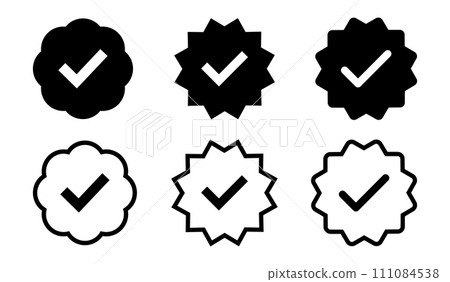 Black tick verified symbol icon set with fill and stroke. Tick, right, v, verification symbol. accept, vote, choice symbol for use in apps, profiles and bio. Black tick verified symbol icon set with fill and stroke. Tick, right, v, verification symbol. accept, vote, choice symbol for use in apps, profiles and bio. 111084538