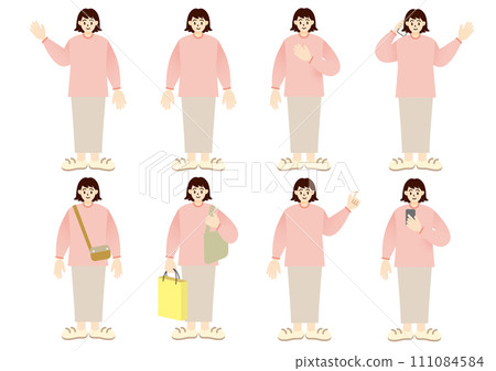 Image of a woman posing with a smile Illustration set Simple touch Image of a woman posing with a smile Illustration set Simple touch 111084584