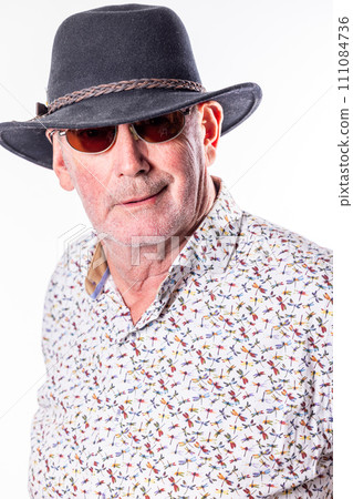 Confident Senior in Stylish Fedora 111084736