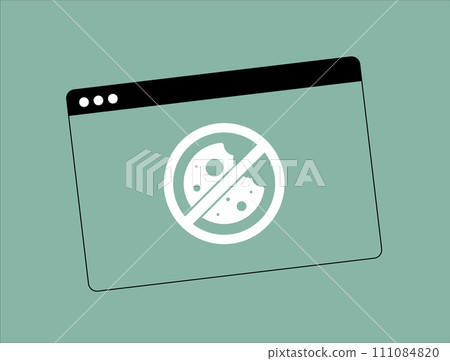 Cookieless flat design vector icon. Cookieless Future Advertising Tracking browser window with crossed out cookie icon 111084820