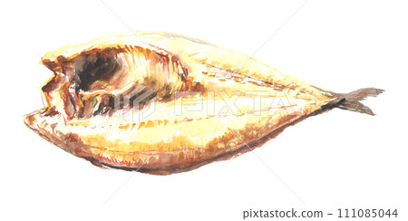 Illustration of a hockey stick drawn in watercolor 111085044