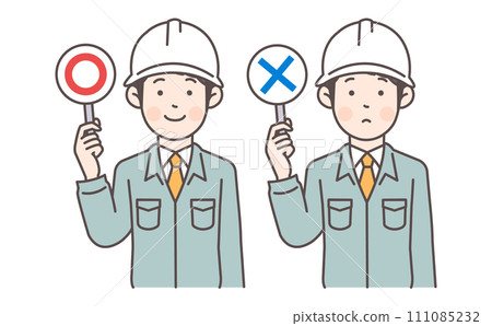 有標記和十字標籤的建築工人男性 111085232