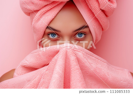 Woman's day relaxation: beautiful woman enjoying spa day with towel wrap Woman's day relaxation: beautiful woman enjoying spa day with towel wrap 111085333
